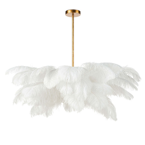 Ostrich feather chandelier with gold leaf pipe